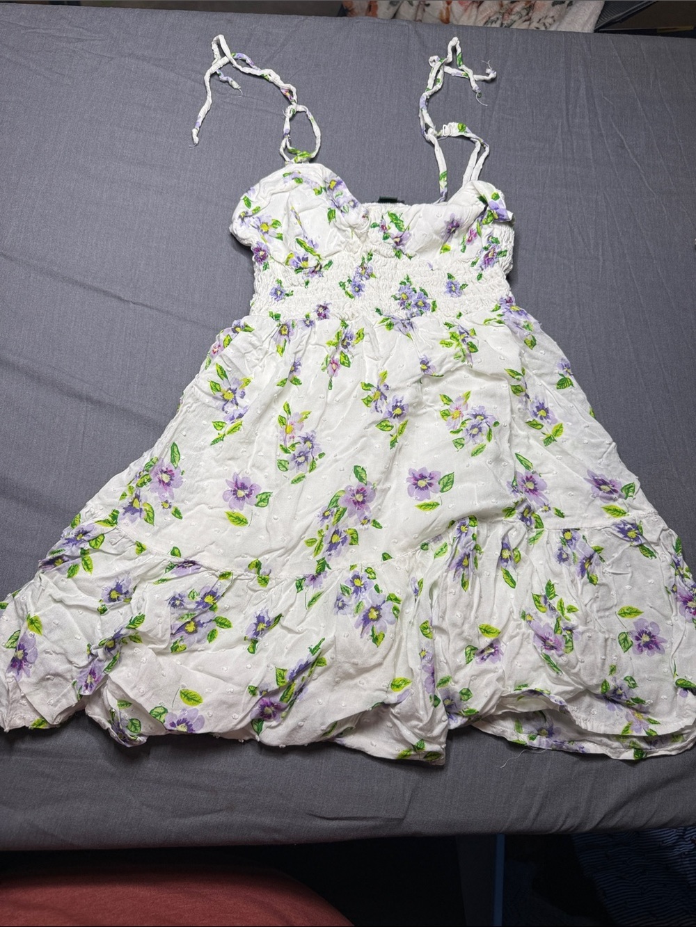 wild fable White Sundress with Purple Floral and Green Leaf Print